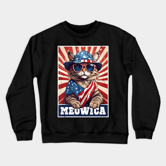 Meowica 4Th Of July Cat American Flag Cat ny 4Th Of July Crewneck Sweatshirt by lam-san-dan